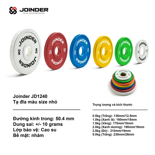 Tạ đĩa màu cao cấp joinder JD1230 size nhỏ