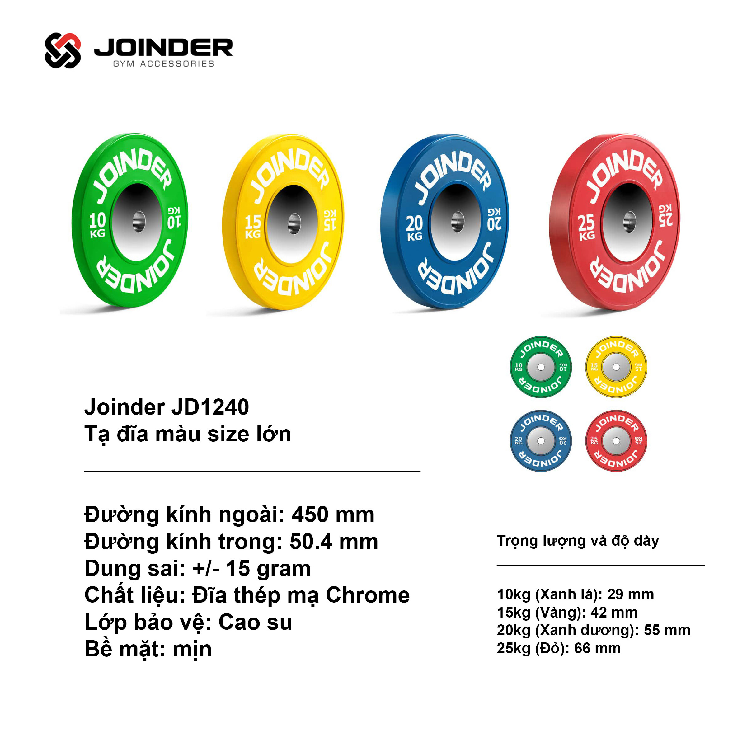 Thông tin cơ bản của tạ đĩa màu Joinder size nhỏ JD1240