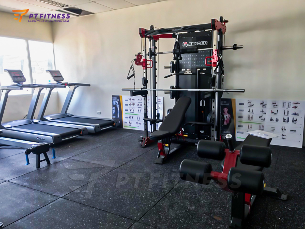 Máy chạy bộ, giàn tập tạ đa năng và ghế tập bụng phòng gym văn phòng Agribank Hải Phòng
